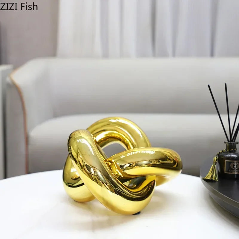 DecorBites™ Gold-plated Knot Ornaments: Modern Geometric Resin Desk Decor & Room Craft