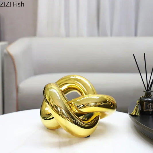 DecorBites™ Gold-plated Knot Ornaments: Modern Geometric Resin Desk Decor & Room Craft