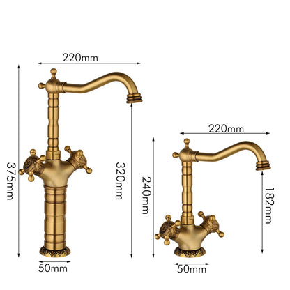 DecorBites™ Antique Brass Carved Waterfall Bathroom Faucet Set Mixer Tap