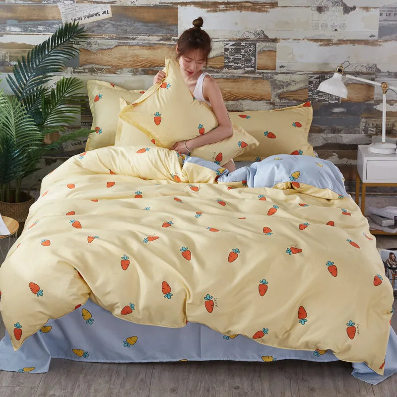 DecorBites™ Cartoon Printed Bedding Set: Bed Sheet, Duvet Cover, Pillowcases