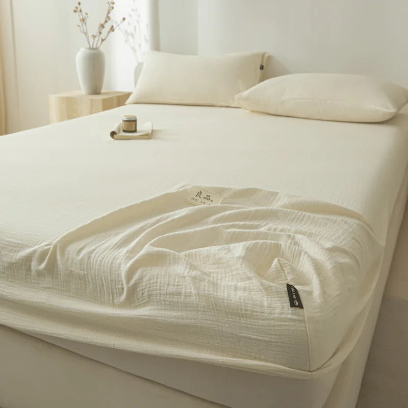 ملاءة سرير قطنية مُجهزة من DecorBites™: خيوط مجعدة، مريحة من Nordic، غطاء سرير لجميع المواسم