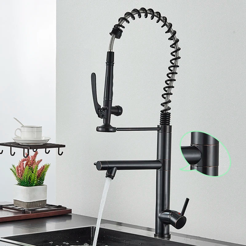 DecorBites™ Brushed Nickel Spring Kitchen Faucet Single Handle 360 Rotation Mixer Tap