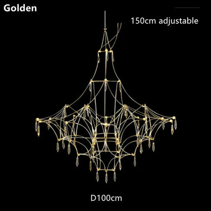 DecorBites™ Golden Lustre Crystal Chandelier for Living Dining Bedroom LED Lights