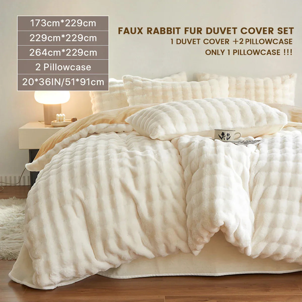 Decobites Shaggy Faux Fur Comforter Set - Cozy 3 Piece Bedding Ensemble