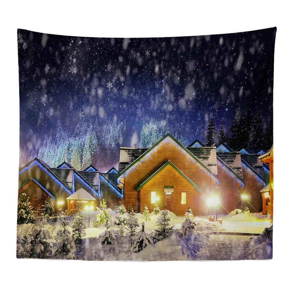 Decobites Snowy Town Tapestry: Nordic Christmas Wall Hanging for Boho Room Decor