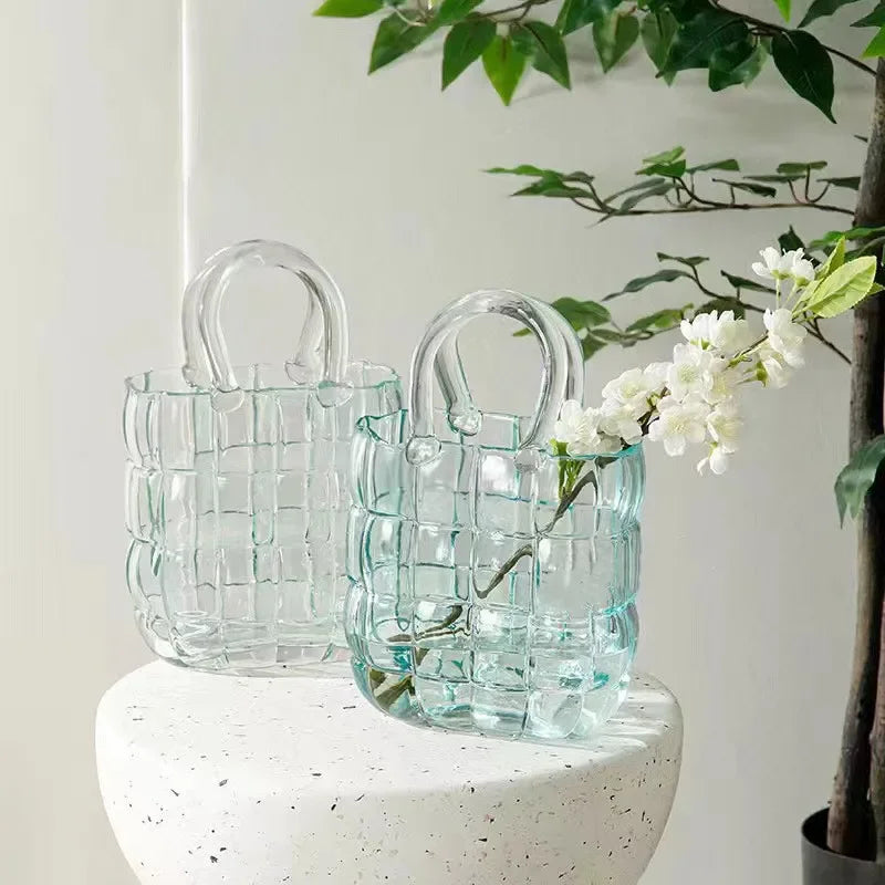 DecorBites™ Clear Glass Vase Terrarium Handbag for Living Room Decoration