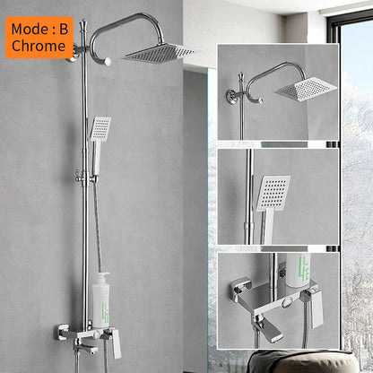 DecorBites™ Brass Chrome Round Tube Shower Faucet with Slide Bar and Single Handle