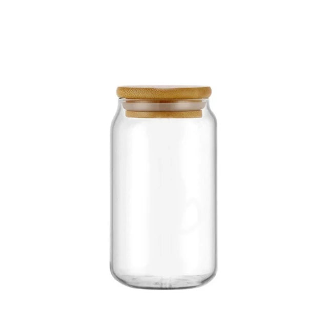 Taza de vidrio DecorBites™ con tapa de bambú - Taza de vidrio de borosilicato de alta calidad para té, jugo y café