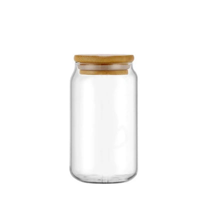 Taza de vidrio DecorBites™ con tapa de bambú - Taza de vidrio de borosilicato de alta calidad para té, jugo y café