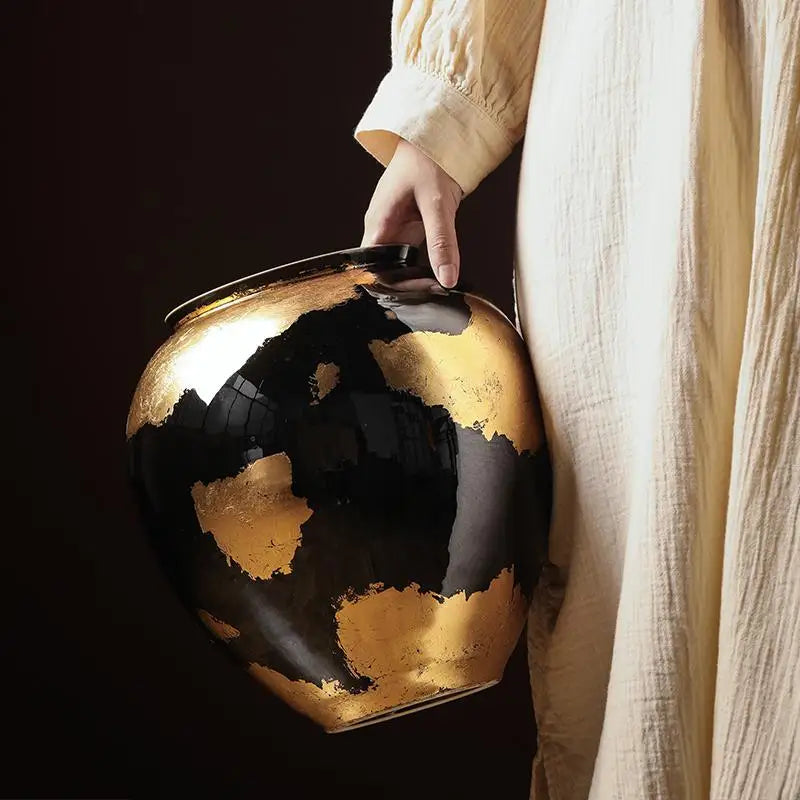 DecorBites™ Gold Foil Ceramic Vase for Flower Arrangement and Home Decoration