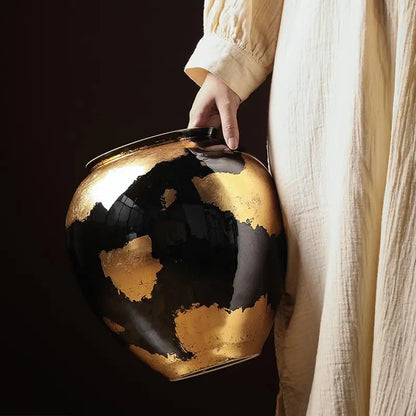 DecorBites™ Gold Foil Ceramic Vase for Flower Arrangement and Home Decoration