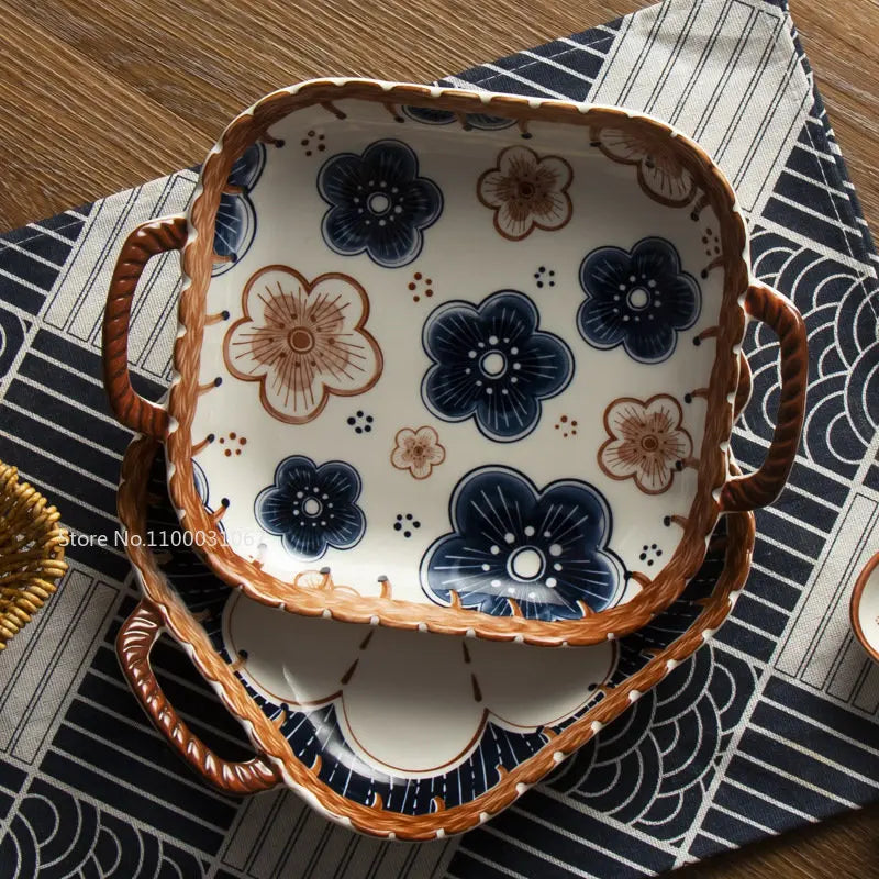 DecorBites™ Japanese Ceramic Baking Bowl with Handle for Microwave Oven and Noodle - 1PCS