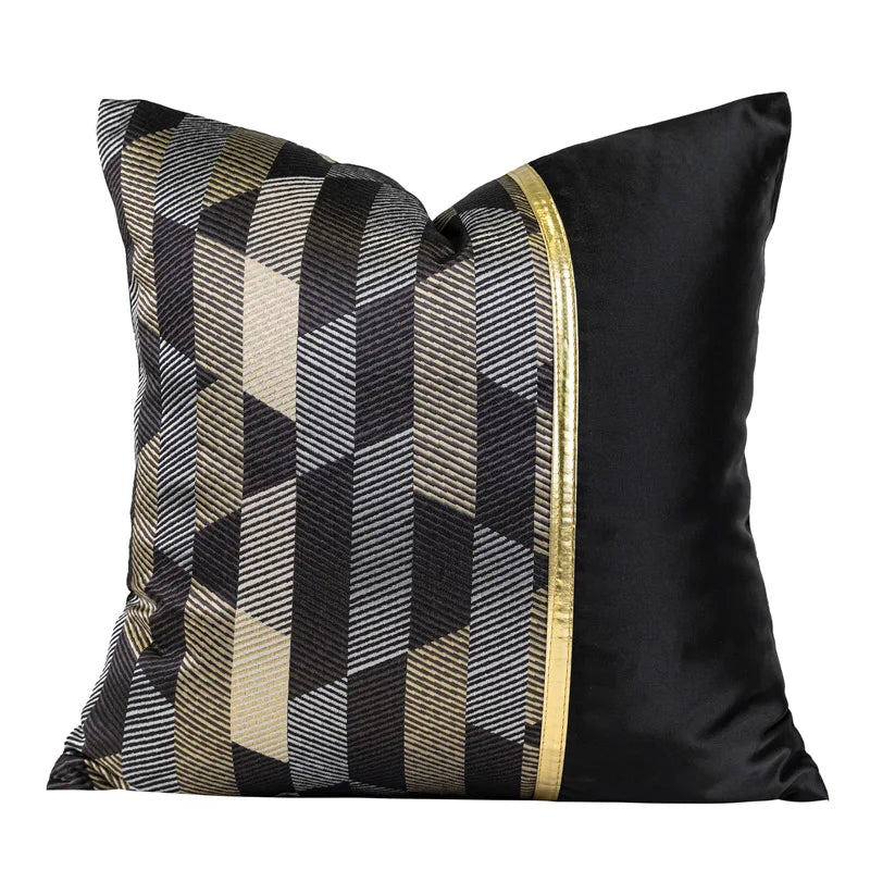DecorBites™ Black & Gold Floral Jacquard Throw Pillow Cover Oriental Art Case