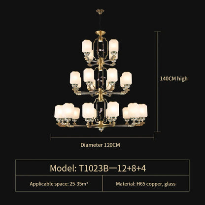 DecorBites™ Chinese Jade Chandelier | Modern Duplex Villa Lighting