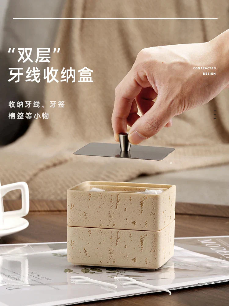 DecorBites™ Double Decker Jewelry Organizer with Natural Stone, 2 in 1 Floss Box & Bathroom Ornament