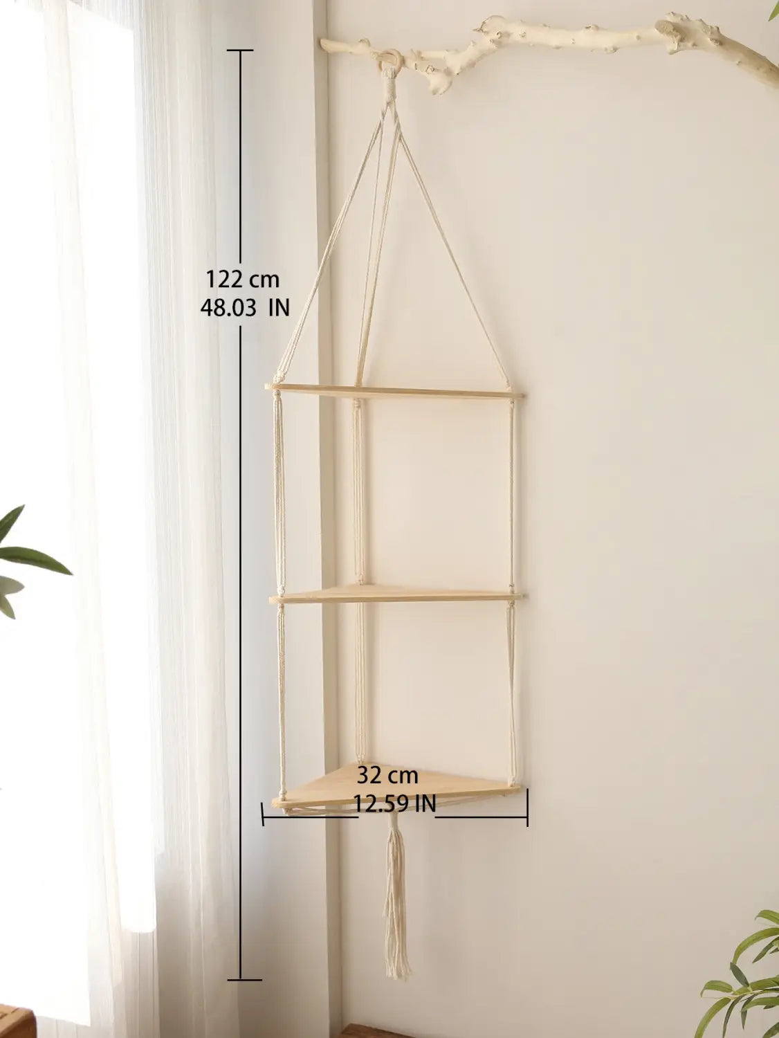 DecorBites™ Wooden Corner Shelf with Macrame - Boho Wall Decor