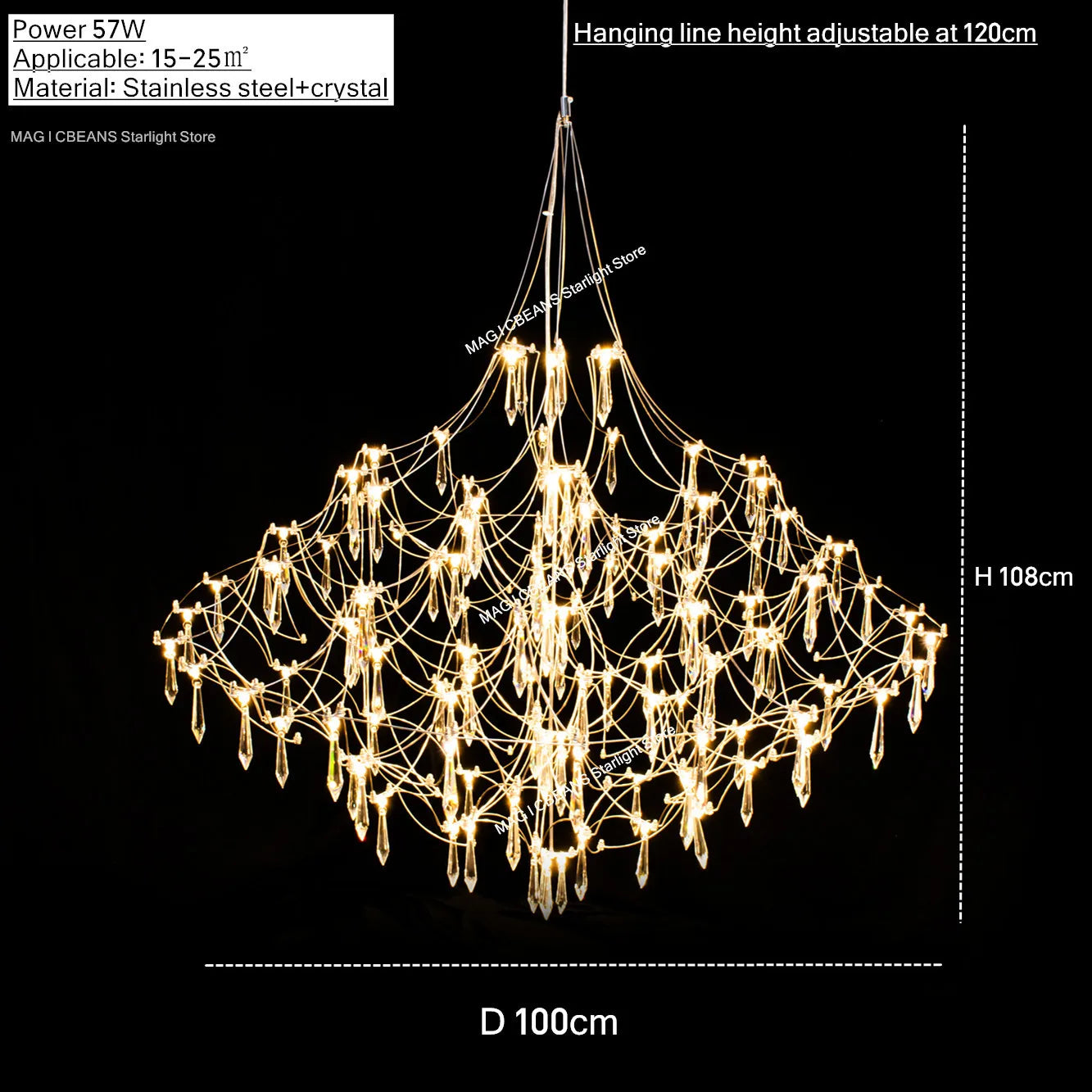 Starry Crystal Firefly Pendant Chandelier in Polished Steel