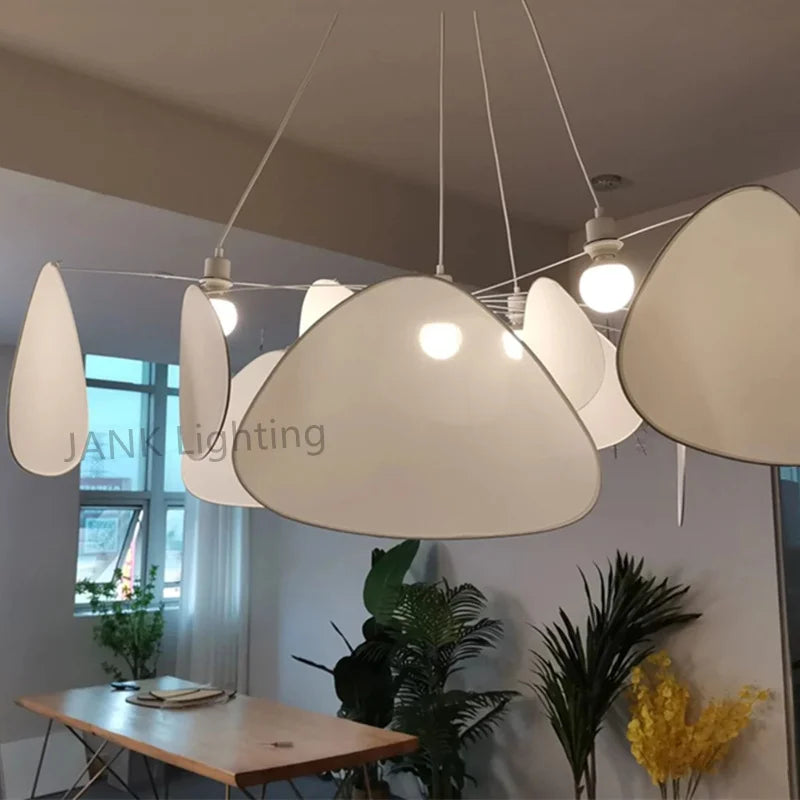 DecorBites™ Leaf Grid Chandelier: Designer White Fabric Screen Suspension Lighting for Kitchen Island, Living Room, Bedroom