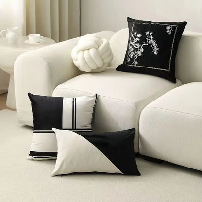DecorBites™ Embroidered Black White Minimalist Cushion Cover Light Luxury Home Decor Pillow