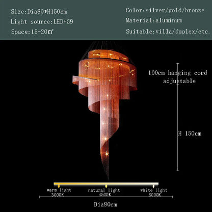Lámpara de araña LED DecorBites™ con borla dorada para techos altos: iluminación elegante para la decoración del hogar.