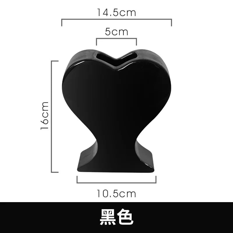 DecorBites™ Heart-shaped Pink Hearts Porcelain Vase - Handicraft Ornament & Home Decor