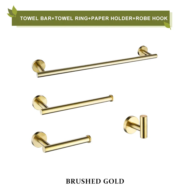DecorBites™ Brushed Gold Bathroom Accessories Set Hand Towel Bar Rack Toilet Paper Holder