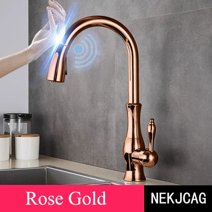 DecorBites™ Gold Sensor Kitchen Faucet Pull Out Touch Control Mixer Tap Sink Crane