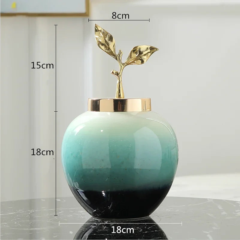 DecorBites™ Gradient Ceramic Vase with Golden Leaves Cover for Modern Home Decor and Weddings