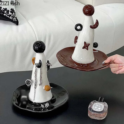 "DecorBites™ Soporte de exhibición de joyas con forma de sombrero de mago, estantes decorativos, soporte para pendientes y collares"