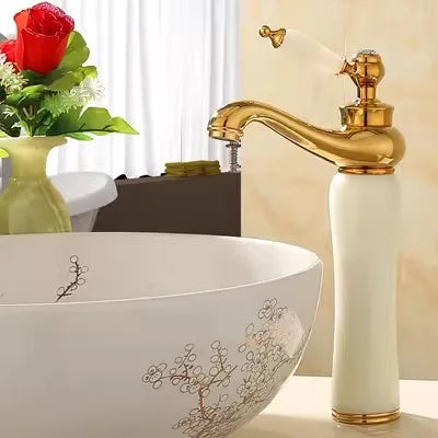 Decorbites™ Grifo de Lavabo de Baño en Oro, Jade y Latón | Montado en Cubierta Mezclador de Agua Caliente y Fría