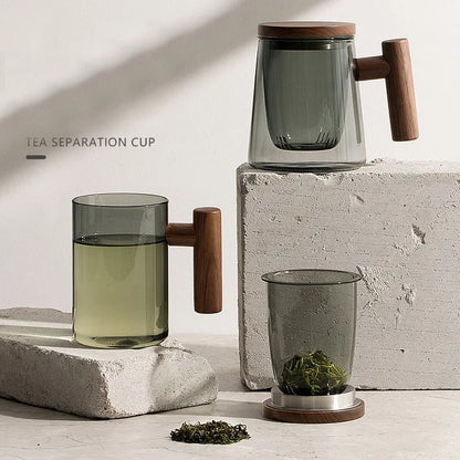 Juego de tazas de té de vidrio DecorBites™ con asa de madera para té Pu-erh, estilo Kung Fu, resistentes al calor