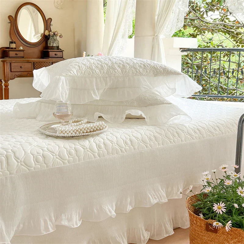 DecorBites™ Lace Ruffles Quilted Cooling Bed Skirt Set
