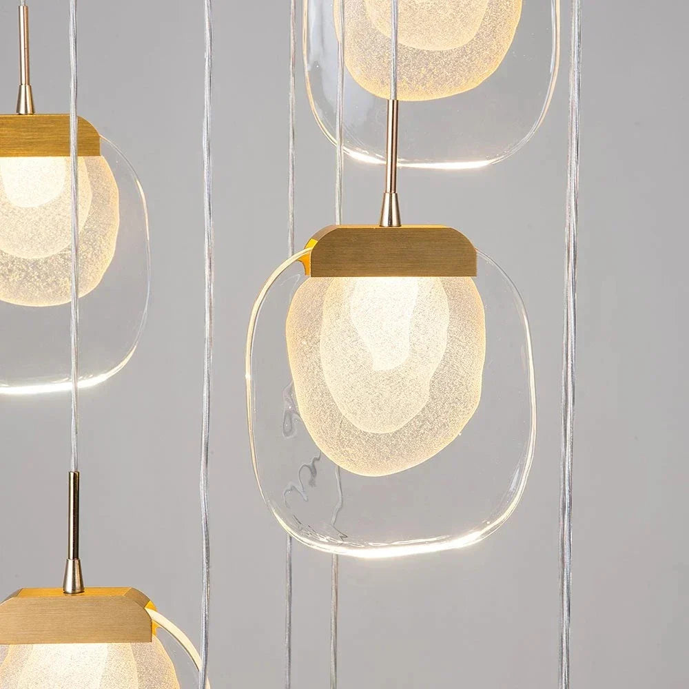 Chandelier de Escalera de Cristal Oro Decorbites™: Iluminación de Lujo Interior para Comedor y Pasillo