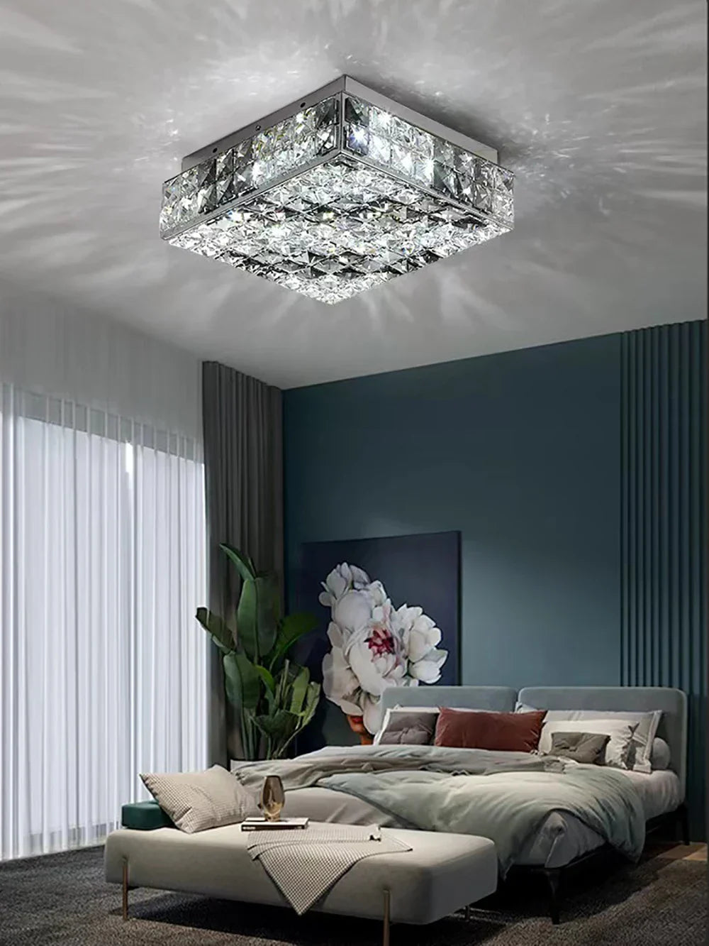 Lámpara de araña rectangular LED de cristal DecorBites™ para una decoración elegante del hogar
