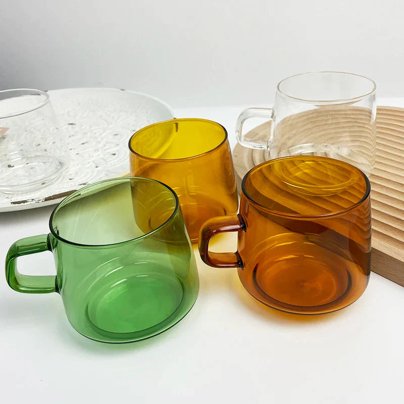 DecorBites™ Glass Coffee Mug Tumbler | Colorful Heat-Resistant Tea Juice Cup