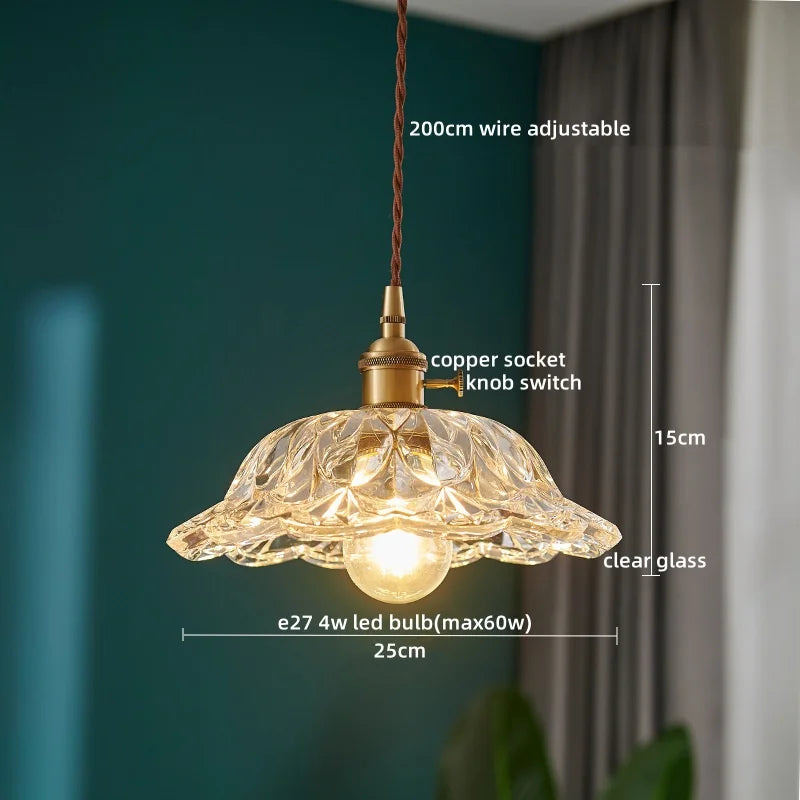 DecorBites™ Japanese Style LED Pendant Lamp Copper Glass Hanging Light Fixtures