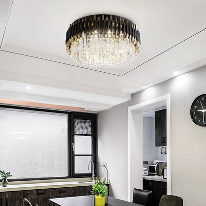DecorBites™ Gold Black Crystal Ceiling Chandeliers: Modern LED Round Kitchen Pendant Lamps for Home Lighting