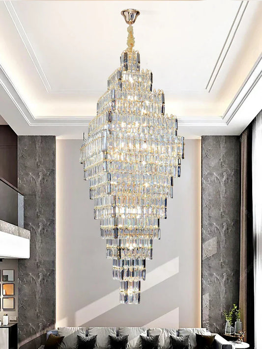 DecorBites™ Crystal Large Chandelier for Villa Duplex Loft Stairs, Elegant Hall Pendant Light