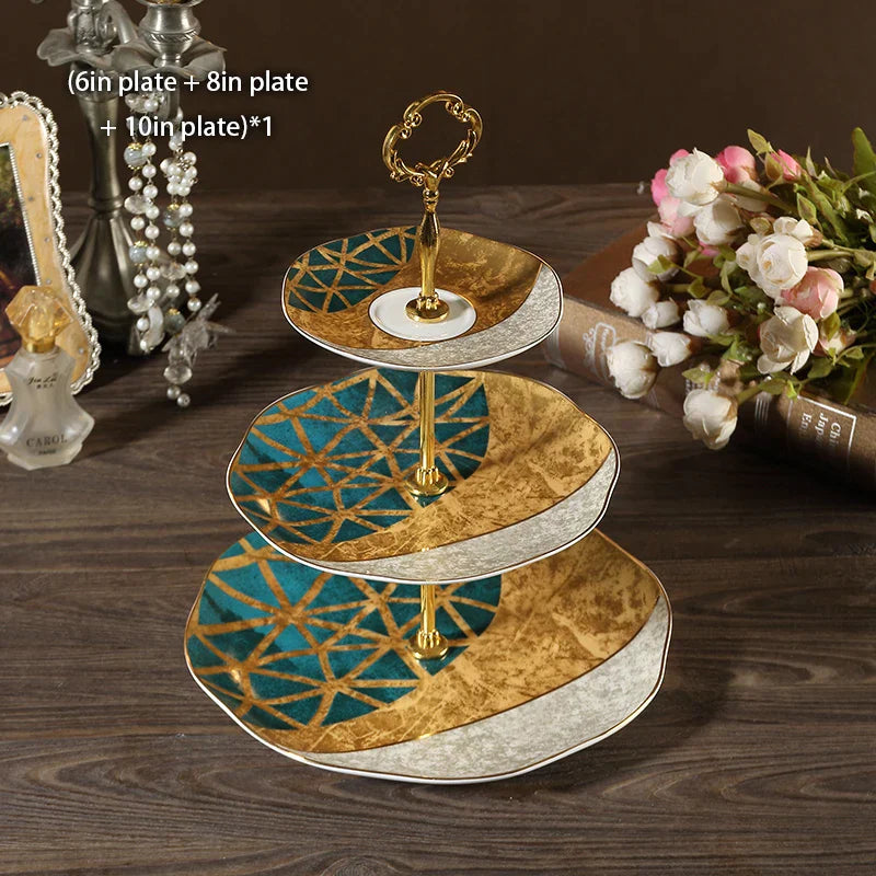 Juego de platos de fruta de porcelana fina DecorBites™, soporte para pasteles, platos para aperitivos de bufé, vajilla elegante