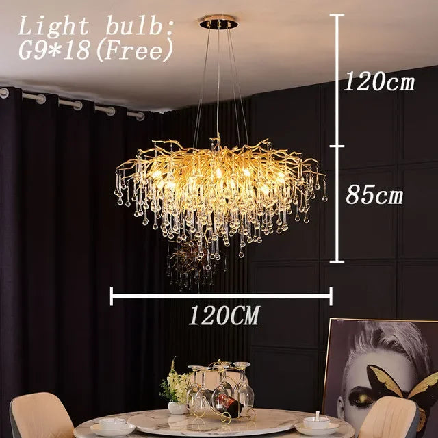 Gold Crystal Branch Chandelier Chrome L160cm