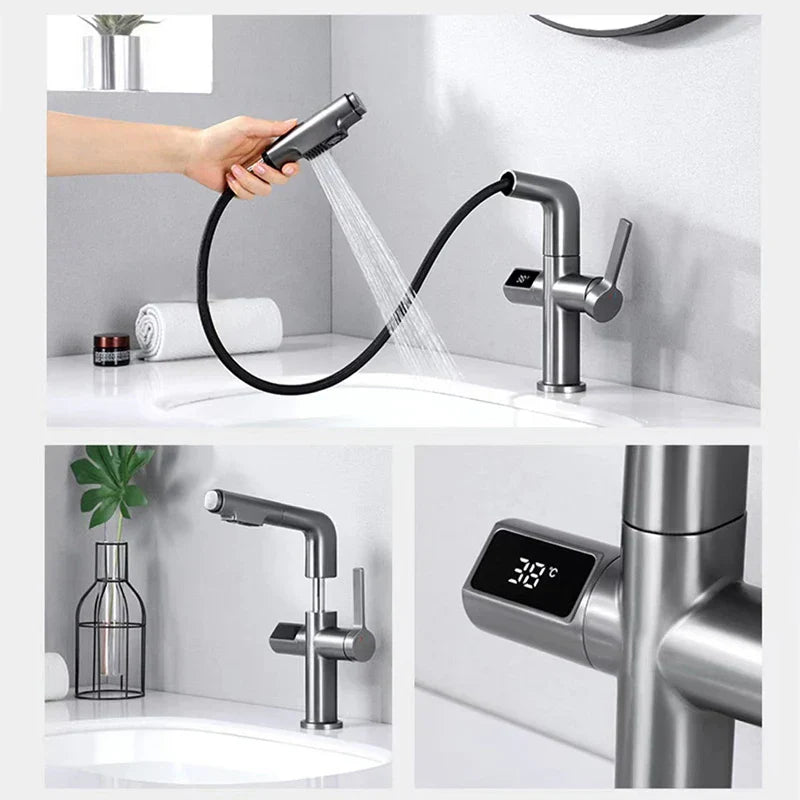 DecorBites™ Brass Basin Faucet Set with Digital Display and Pull Out Function