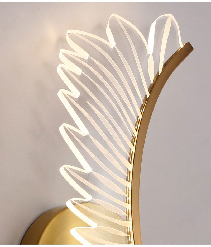 Gold-toned wall lamp featuring a sleek curved design with translucent white LED light strips in wave-like patterns, perfect as a nordic modern art bedside sconce.