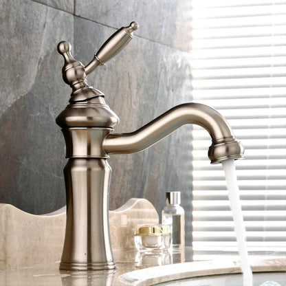 DecorBites™ Brushed Nickel Brass Basin Faucet Swivel Spout Single Handle Hot Cold Mixer