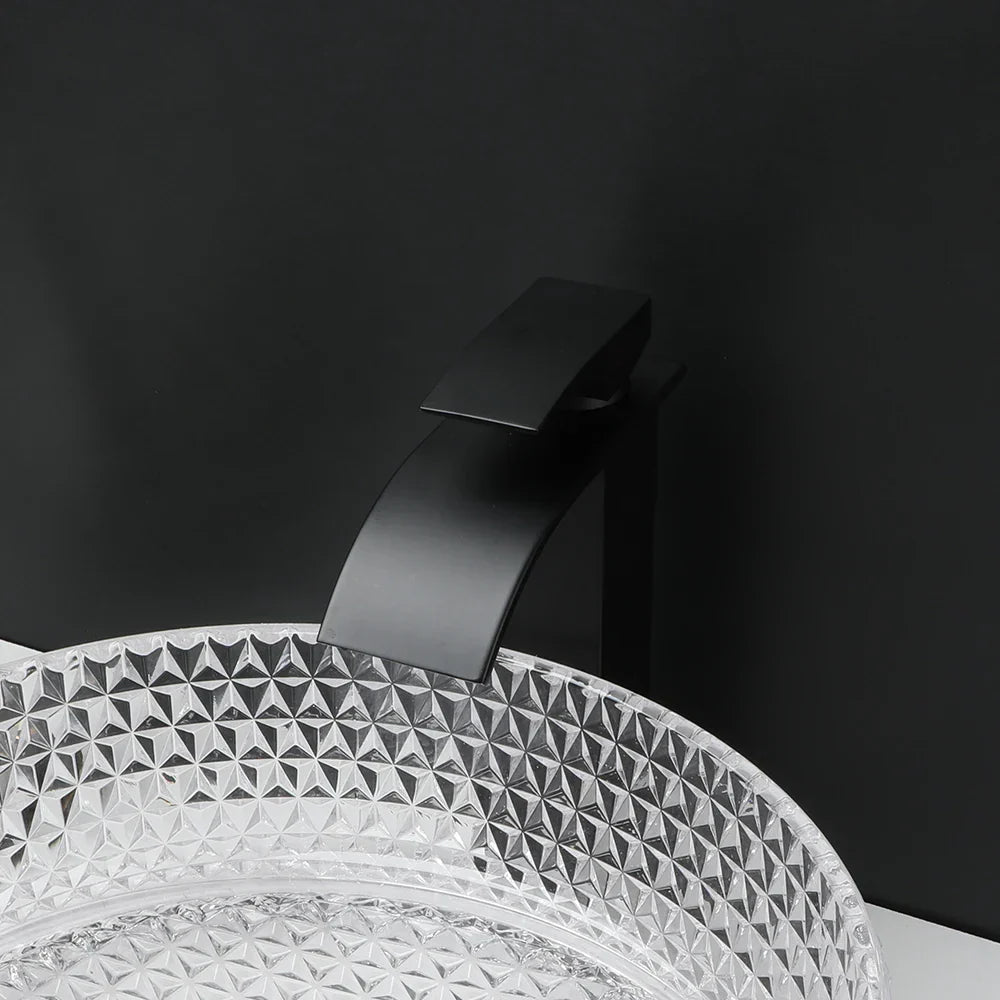 DecorBites™ Diamond Glass Basin Set with Matte Black Faucet and Pop-up Drain Mixer Tap