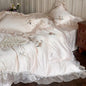 Decobites Rose Flowers Embroidery Lace Ruffles Wedding Bedding Set, 1000TC Egyptian Cotton