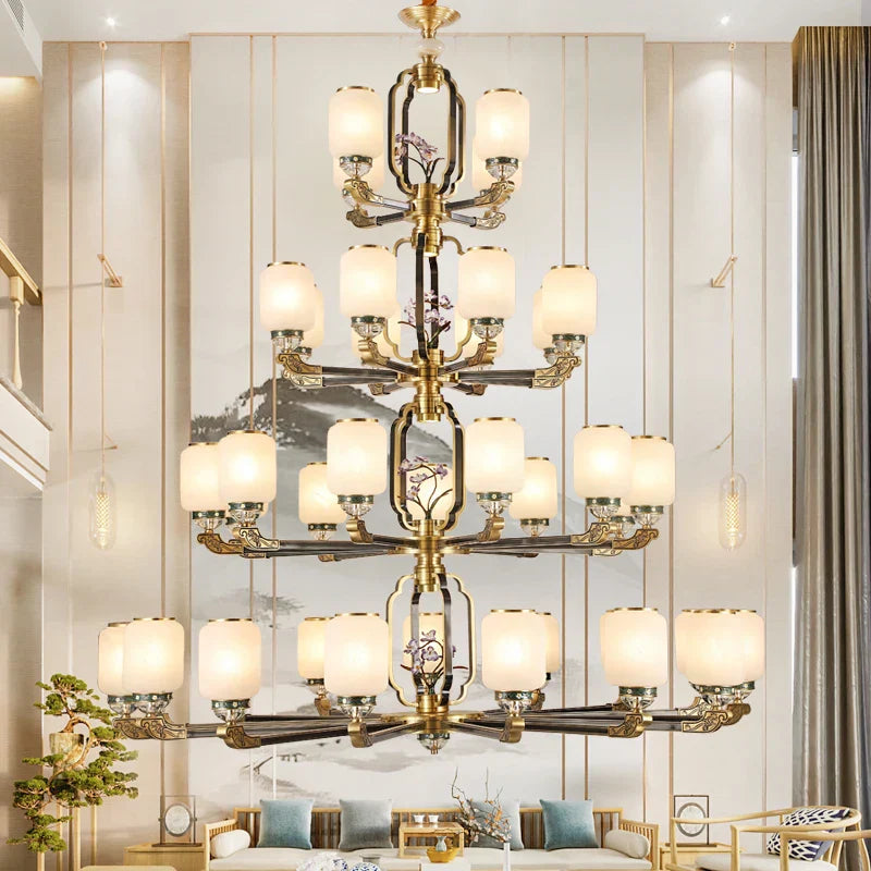 DecorBites™ Chinese Jade Chandelier | Modern Duplex Villa Lighting