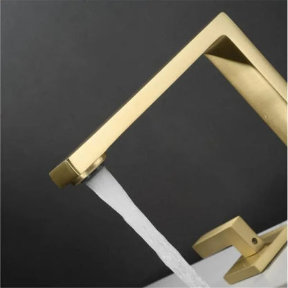 DecorBites™ Brushed Gold Basin Faucet: Antique 3-Hole Waterfall Bathroom Faucet, Hot and Cold Water