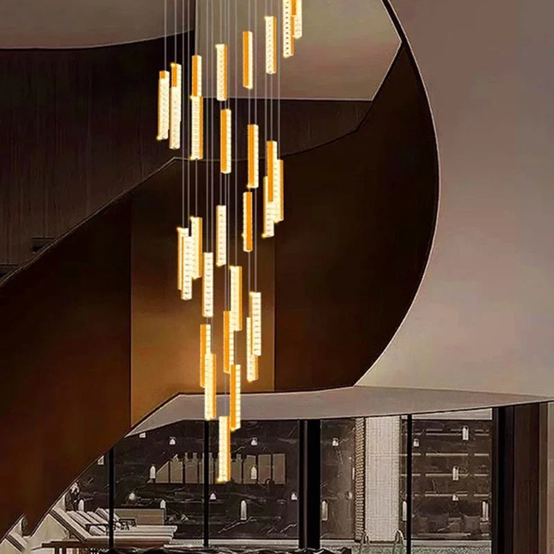 Modern Crystal Stairwell Pendant Light in Iron