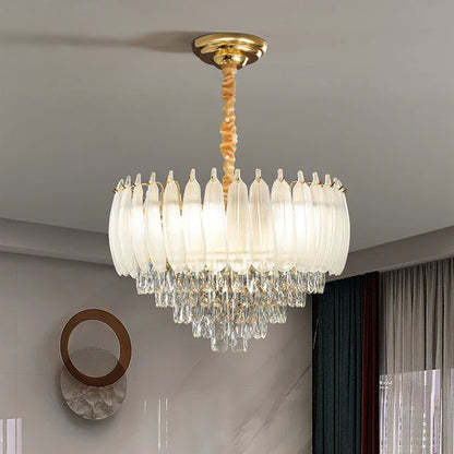 DecorBites™ Crystal Feather Chandelier: Luxury French Retro LED Lamp for Living and Dining Room