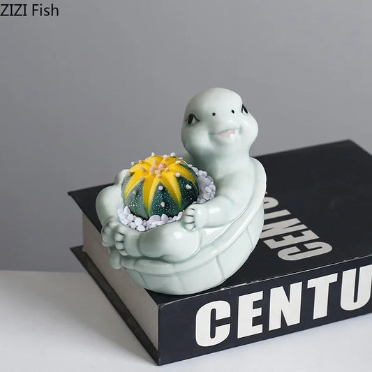 DecorBites™ Cartoon Turtle Ceramic Vase for Table Decoration and Flowers Arrangement